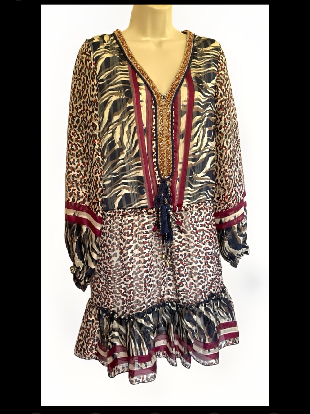 Casting France animal print jeweled tunic dress